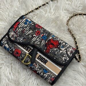 Dior Floral Wallet on Chain - Black, Red, Blue